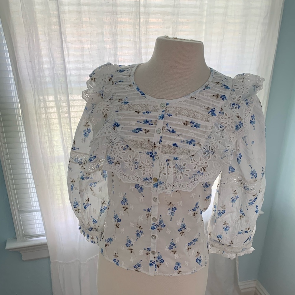 Love Shack Fancy Canna Top Brilliant Blue NWT cute